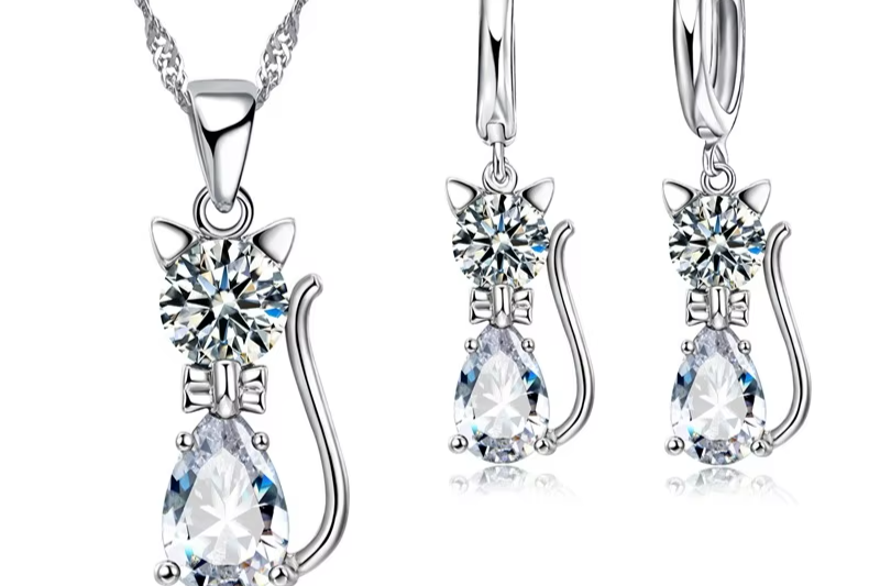 Crystal Cat – 925er Sterling-Silber Schmuckset ✨
