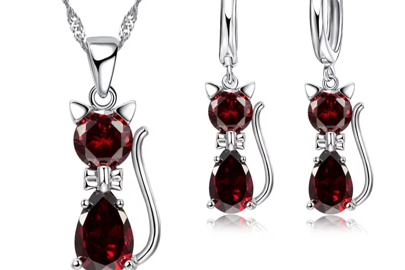 Crystal Cat – 925er Sterling-Silber Schmuckset ✨