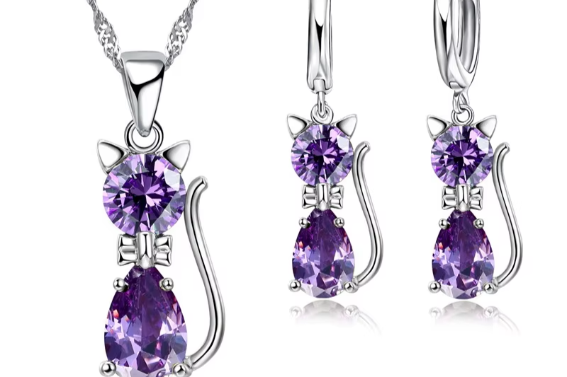 Crystal Cat – 925er Sterling-Silber Schmuckset ✨
