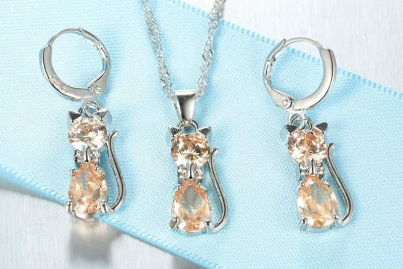 Crystal Cat – 925er Sterling-Silber Schmuckset ✨