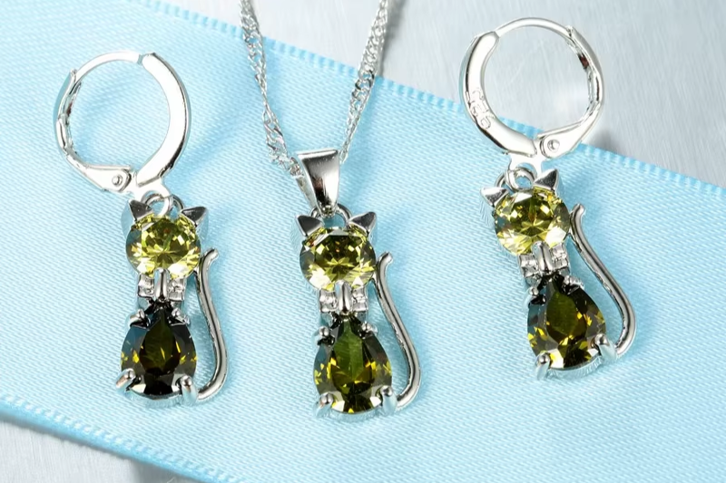 Crystal Cat – 925er Sterling-Silber Schmuckset ✨