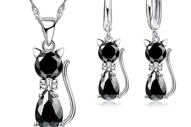 Crystal Cat – 925er Sterling-Silber Schmuckset ✨