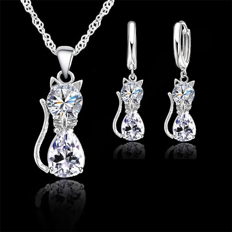 Crystal Cat – 925er Sterling-Silber Schmuckset ✨