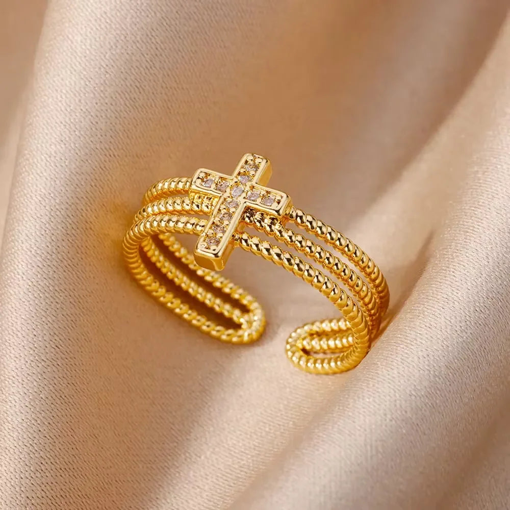 Golden Chic – Eleganter Zirkon-Ring aus Edelstahl
