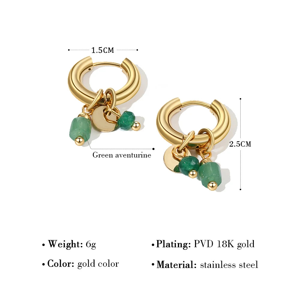 Golden Green – Elegante Creolen mit Naturstein