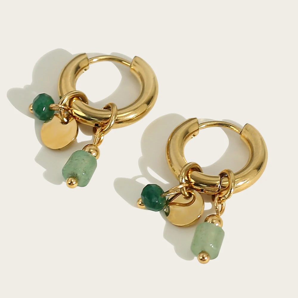 Golden Green – Elegante Creolen mit Naturstein
