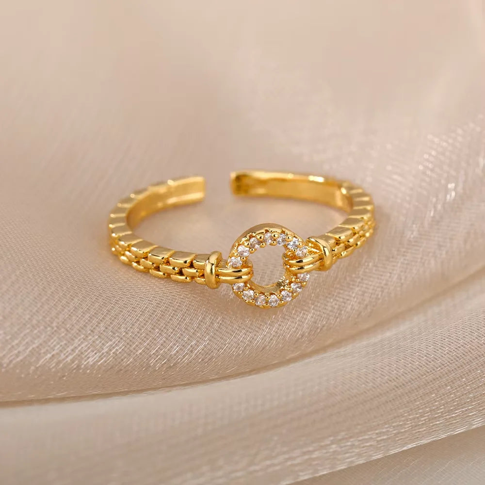 Golden Chic – Eleganter Zirkon-Ring aus Edelstahl