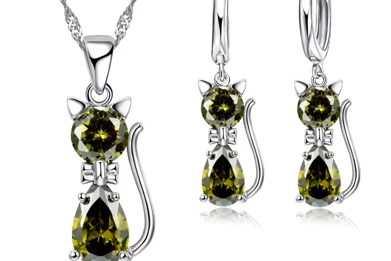 Crystal Cat – 925er Sterling-Silber Schmuckset ✨