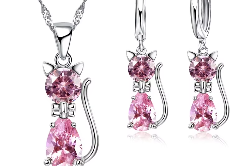 Crystal Cat – 925er Sterling-Silber Schmuckset ✨