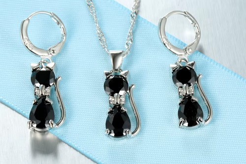 Crystal Cat – 925er Sterling-Silber Schmuckset ✨