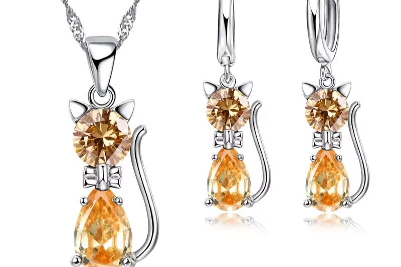 Crystal Cat – 925er Sterling-Silber Schmuckset ✨